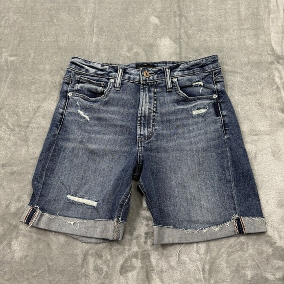 Silver Jeans Shorts Womens 27/6.5 Blue Sure Thing Long Short Stretch Medium Wash - Picture 1 of 8